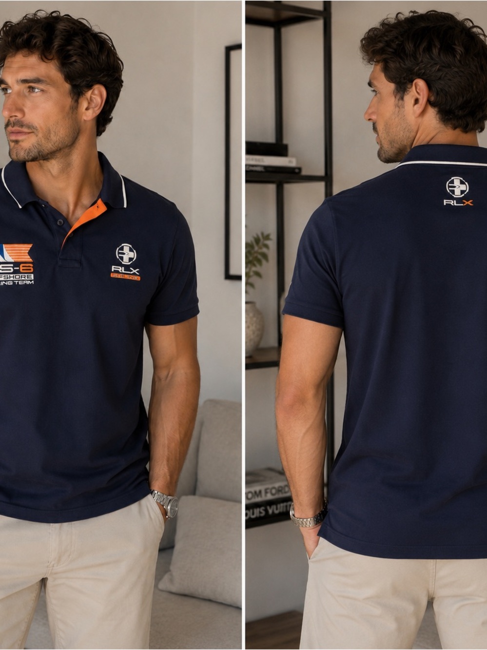 Ralph Lauren Navy Polo with Orange Accent and Sailing Patches - Picture 2 of 6